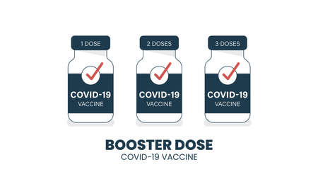 Illustrator vector of Vaccine bottle. with Booster Dose COVID-19 Text. Third booster shots vaccine after primer dose. Booster injection to increase immunity or COVID-19  vaccine booster dose concept.のイラスト素材
