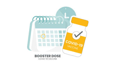 Illustrator vector of Vaccine bottle, syringe injection and calendar. Third booster shots vaccine after primer dose. Booster injection to increase immunity or COVID-19  vaccine booster dose concept.のイラスト素材