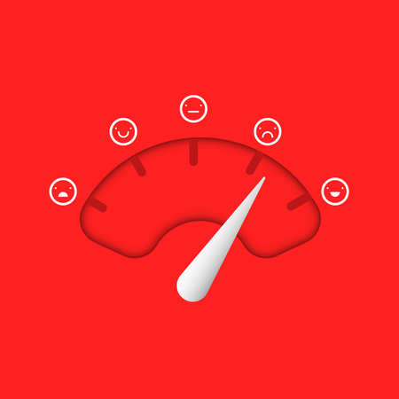 Face meter of happy, smile, normal and angry face icon with speedometers. Mood emoji icons level indicators with emoticons  from angry to happy. Rating customer satisfaction or pain diagnosis scale.のイラスト素材