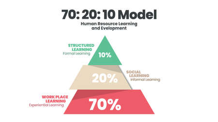 Triangle  HR learning model development 70:20:10 framework diagram is vector template infographic analysis in training or learning in workplace has 70% experiential,20% social, 10% formal learningのイラスト素材