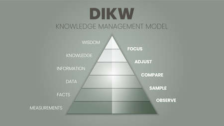 A vector illustration of the DIKW hierarchy has wisdom, knowledge, information, and the data pyramid in 4 qualitative stages: âDâ is data, âIâ is information, âKâ is knowledge and âWâ is wisdom.のイラスト素材