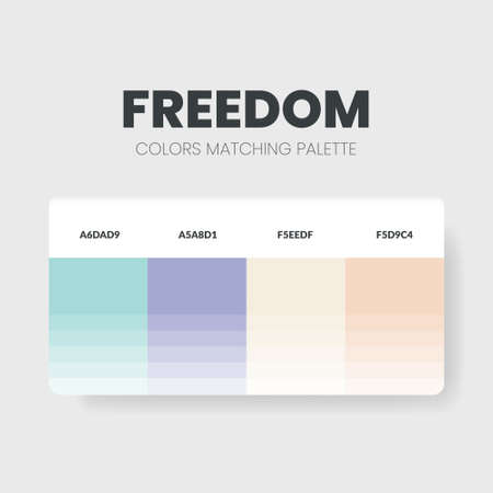 Fresh color matching palettes or color schemes are trends combinations and palette guides this year; table color shades in RGB or HEX. A color swatch for a fresh fashion, home, or interior set designのイラスト素材