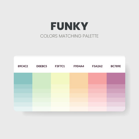 Funky tone colour schemes ideas.Color palettes are trends combinations and palette guides this year, a table color shades in RGB or  HEX. A color swatch for a spring fashion, home, or interior designのイラスト素材