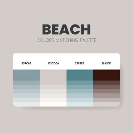 Beach tone colour schemes ideas. Color palettes are trends combinations and palette guides this year, a table color shades in RGB or  HEX. A color swatch for a spring fashion, home, or interior designのイラスト素材