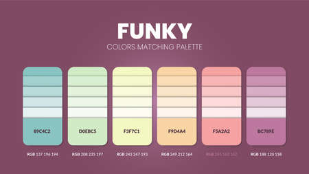 Funky tone colour schemes ideas.Color palettes are trends combinations and palette guides this year, a table color shades in RGB or  HEX. A color swatch for a spring fashion, home, or interior designのイラスト素材