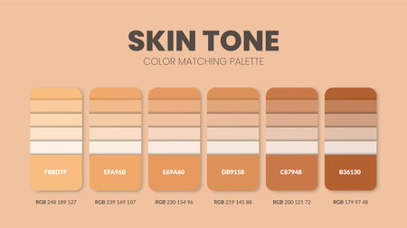 Skin tone theme color palettes or color schemes are trends combinations and palette guides this year, a table color shades in RGB or HEX. A color swatch for a spring fashion, home, or interior design.のイラスト素材