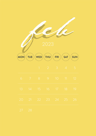 Creative minimal business monthly 2023 Calendar template vector. Desk, wall calendar for print, digital calendar or planner. Week start on Monday. Simple modern annual calendar layout design. February.のイラスト素材