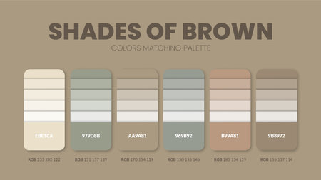 Color palette in Shades of brown colour theme collections. Color inspiration or colour chart with codes template. Color combination set of RGB. Colors swatch for graphic design, art, fashion, or web.のイラスト素材