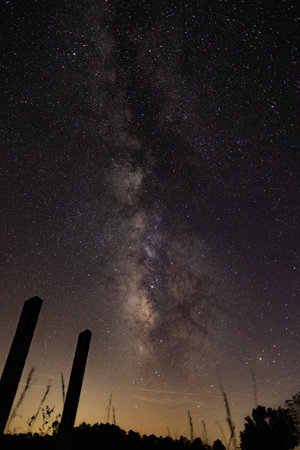 Mily way over a Fieldの写真素材