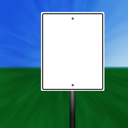 A blank speed limit sign illustration with a grass and sky background.の写真素材