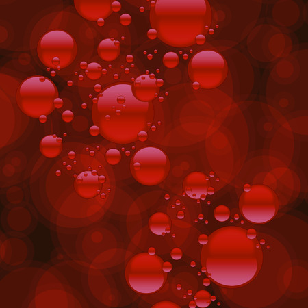 A red abstract background with layers of circles and bubbles.の写真素材