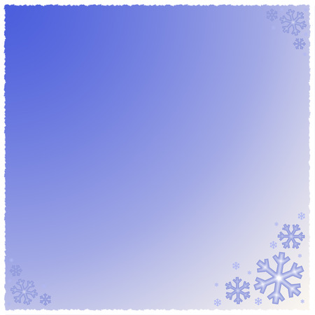 A graphic illustration of snowflakes against a blue gradient background with snow white trim.の写真素材