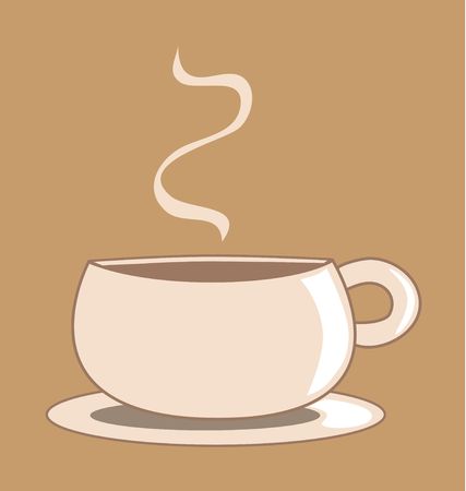 Graphic illustration of a light brown coffee cup against a toffee colored background.の写真素材