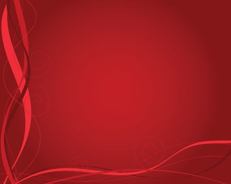 Graphic illustration of ribbons and curls against red gradient background.の写真素材