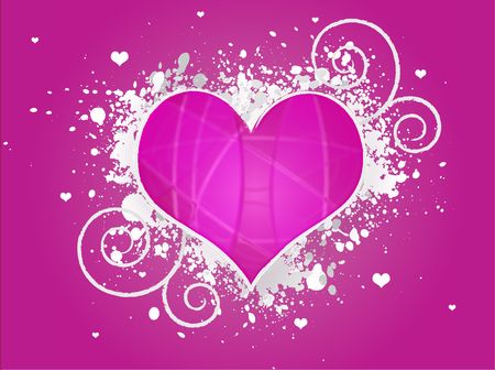 Graphic illustration of a valentines day heart with white paint splats and swirls on a pink gradient background.の写真素材
