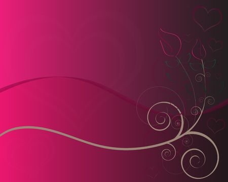 Pink and black gradient background with graphic roses, swirls, curls, and a blank area for text.の写真素材