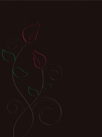 Graphic illustration of neon roses against brown background with circle decorations.の写真素材