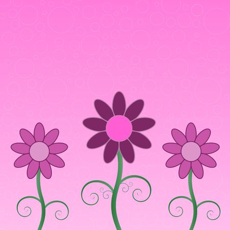 Graphic illustration of pink and purple flowers against an abstract circle background.の写真素材