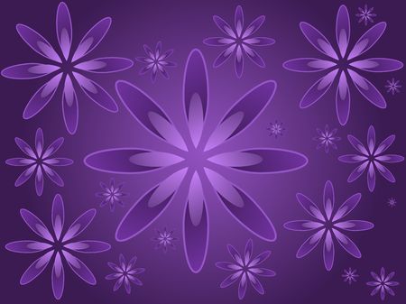 Graphic illustration of random sized flowers against a purple gradient background.の写真素材