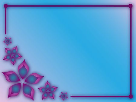 Graphic illustration of abstract gradient flowers purple frame and blue background.の写真素材