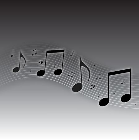 Graphic illustration of musical notes against a gradient black and white background.の写真素材