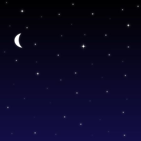 Graphic illustration of night sky with stars and moon.の写真素材