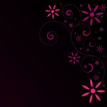 Graphic illustration of pink flowers and swirls against a black gradient background.の写真素材