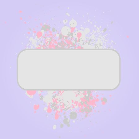 Graphic illustration of pastel grunge splats against purple gradient background with blank frame for text or image.の写真素材