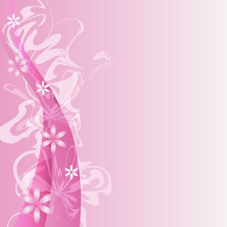 Graphic illustration of abstract stripes and flowers against pink background.の写真素材