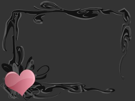 Graphic illustration of grunge frame border with pink heart against gray background.の写真素材