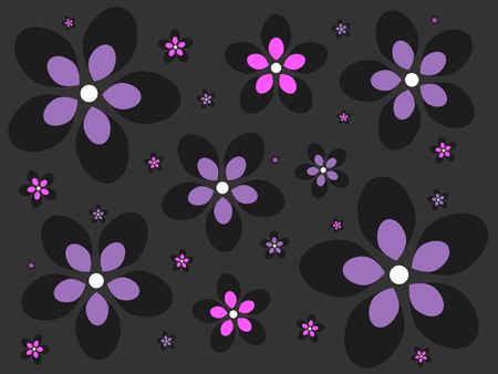 Graphic illustration of purple and pink flowers against a dark gray background.の写真素材