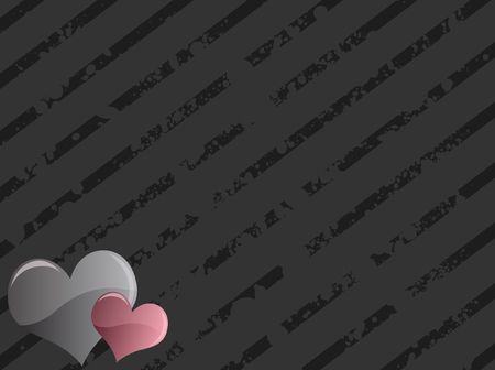 Graphic illustration of grungy striped background with two hearts in the bottom left corner.の写真素材