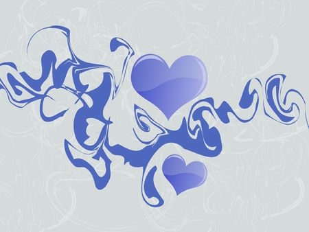 Graphic illustration of shiny blue hearts on an abstract background.の写真素材