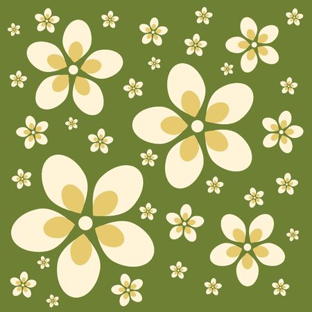 Graphic illustration of retro colored flowers against a 60s green background.の写真素材
