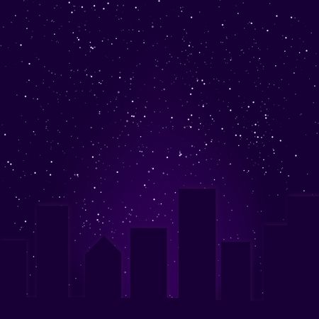Graphic illustration of abstract skyline against starry night background.の写真素材