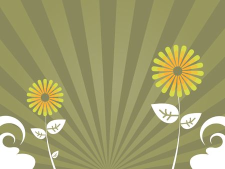 Graphic illustration of abstract flowers and vortex against a tan radial gradient background.の写真素材
