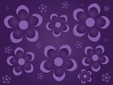 Graphic illustration of lavender gradient flowers scattered against a darker purple background.の写真素材