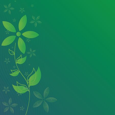 Abstract yellow and green flowers against a blue gradient.の写真素材