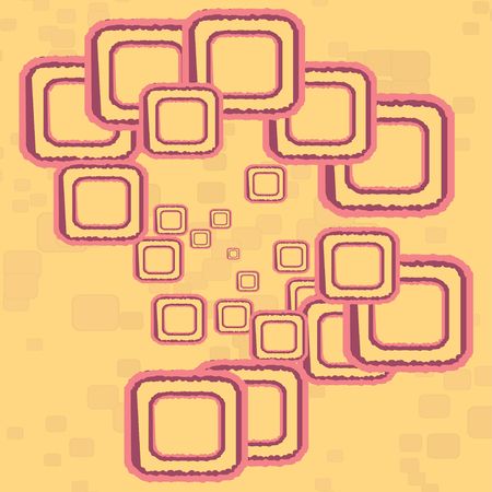 Rounded retro squares in different shades of pink against a pale yellow orange background.の写真素材