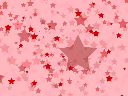 Shades of red patriotic stars in different sizes against a pink background.の写真素材