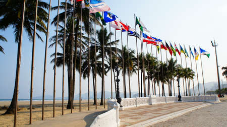 Sky, Blue, Green, Brown, Flag, water, Beach ,, Grayの写真素材