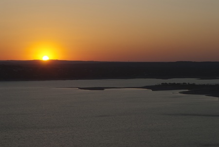 Sunset on a lake of Austin, Texas.の写真素材