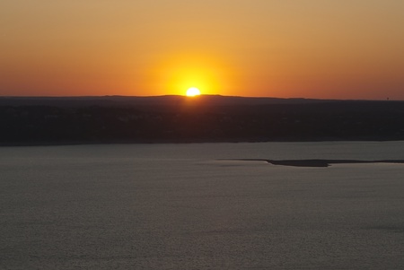 Sunset on a lake of Austin, Texas.の写真素材