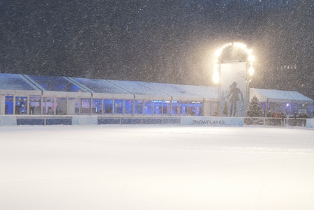 This is a ice ring in a blizzard at Bryant Park New York.の写真素材