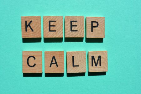 Keep Calm, words on blue backgroundの写真素材