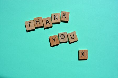 Thank you, words in 3d wood alphabet letters