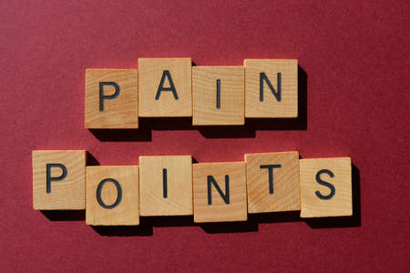 Pain Points, words in wooden alphabet letters isolated on colour background