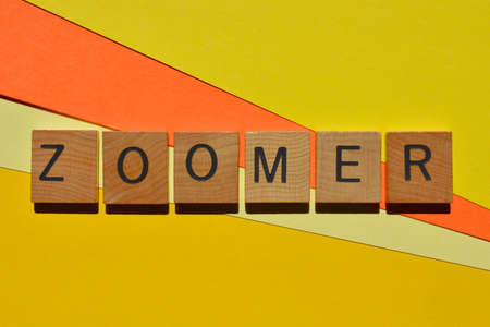 Zoomer, word in wooden alphabet letters isolated on bright and colourful backgroundの写真素材