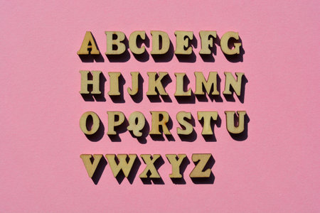 Letters of the alphabet, A to Z isolated on pink background