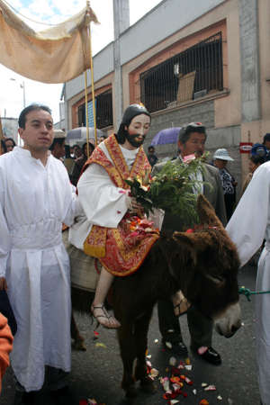 Quito, Ecuador - April 01, 2012 - Jesus entering the town at the Palm Sunday processionのeditorial素材